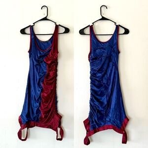 Fyodor Golan Rare Red Blue Bordeaux Bodycon Ruched Abstract Mini Dress Resort